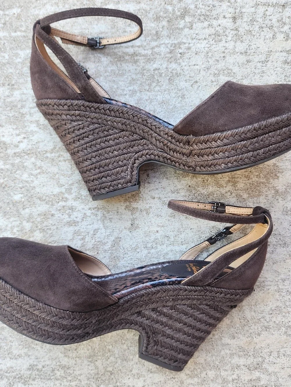 Sam Elderman Nati Platform Wedge Espadrille Ankle Strap Choc Brown Pumps, Sz 8.5